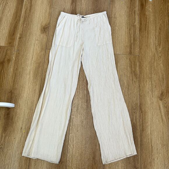 Zara Gauzy Flowy Wide Leg Cream Color Pants Women's Size Medium Coastal Basics - Picture 8 of 10